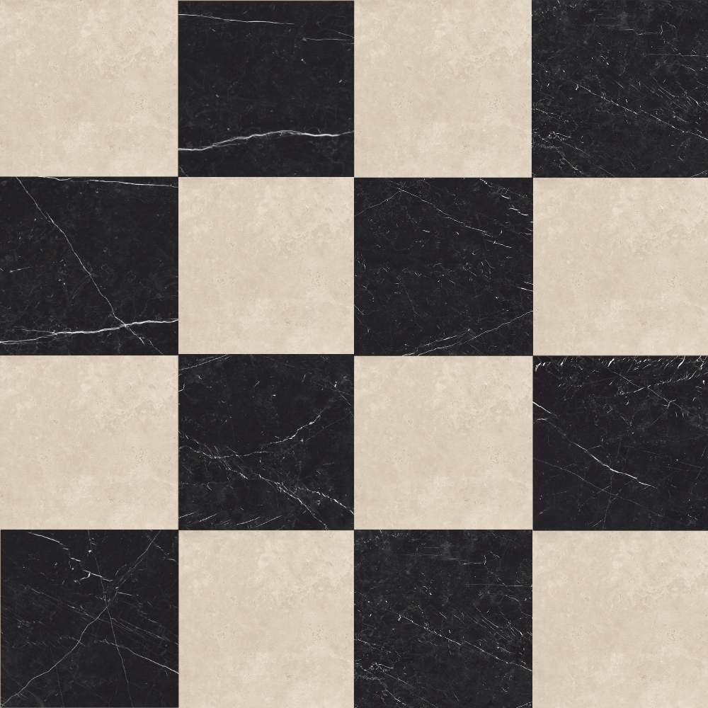 Windsor 12"x12" Checkerboard Crema Marfil & Nero Marquina Porcelain Matte Tile
