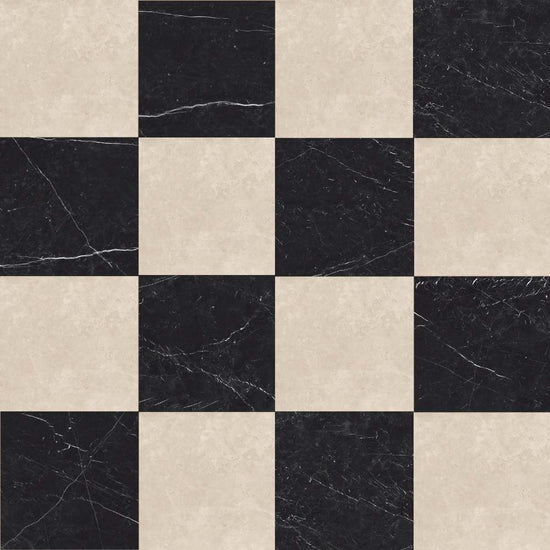 Windsor 12"x12" Checkerboard Crema Marfil & Nero Marquina Porcelain Matte Tile