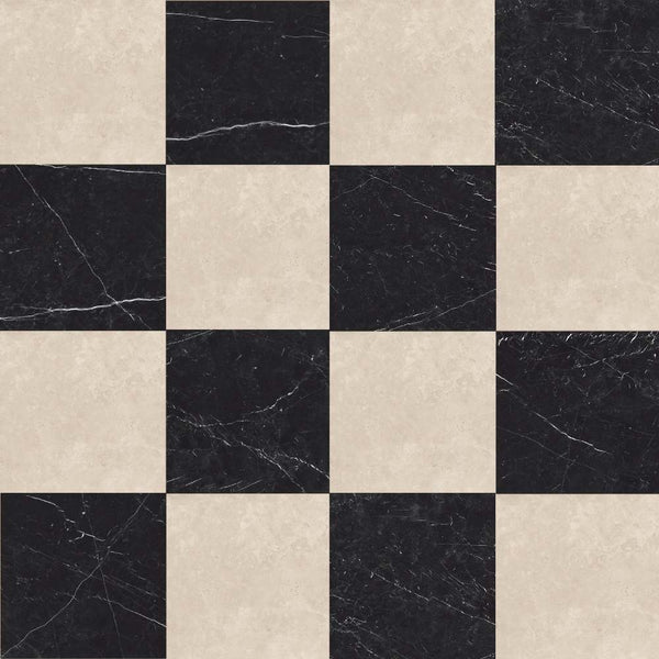 Windsor 12"x12" Checkerboard Crema Marfil & Nero Marquina Porcelain Matte Tile