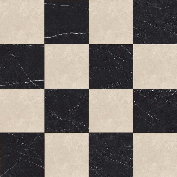 Windsor 12"x12" Checkerboard Crema Marfil & Nero Marquina Porcelain Matte Tile