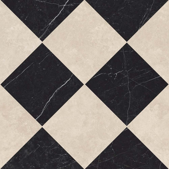 Windsor 12"x12" Checkerboard Crema Marfil & Nero Marquina Porcelain Matte Tile