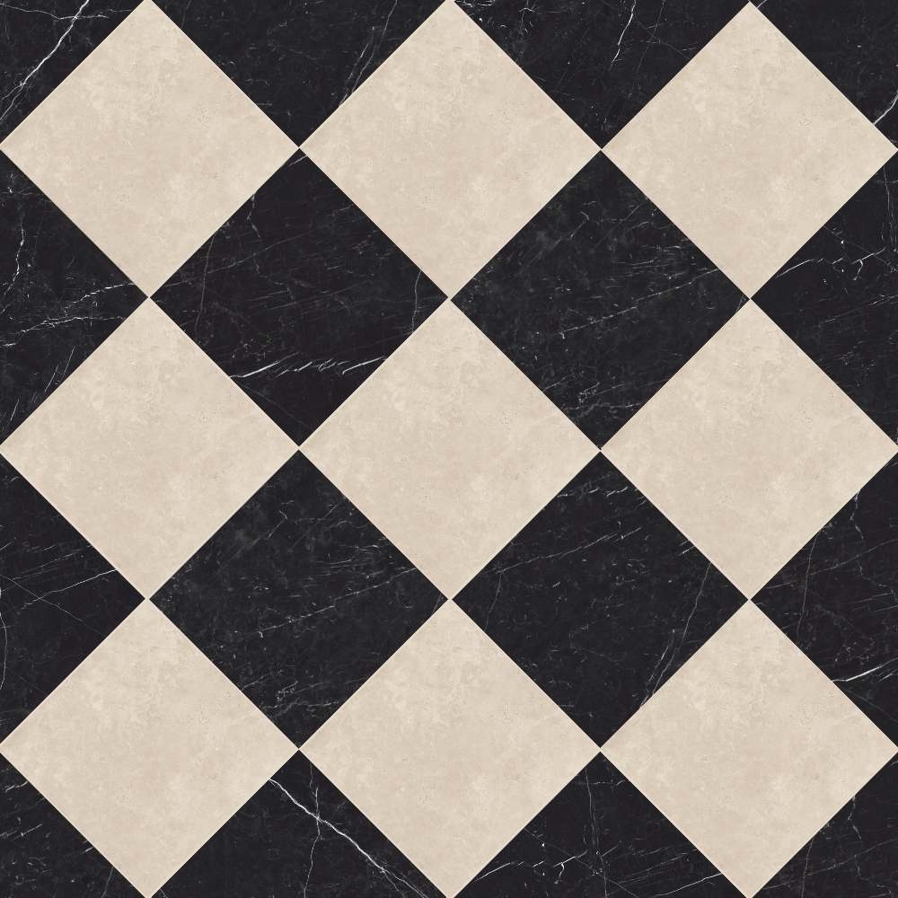 Windsor 12"x12" Checkerboard Crema Marfil & Nero Marquina Porcelain Matte Tile