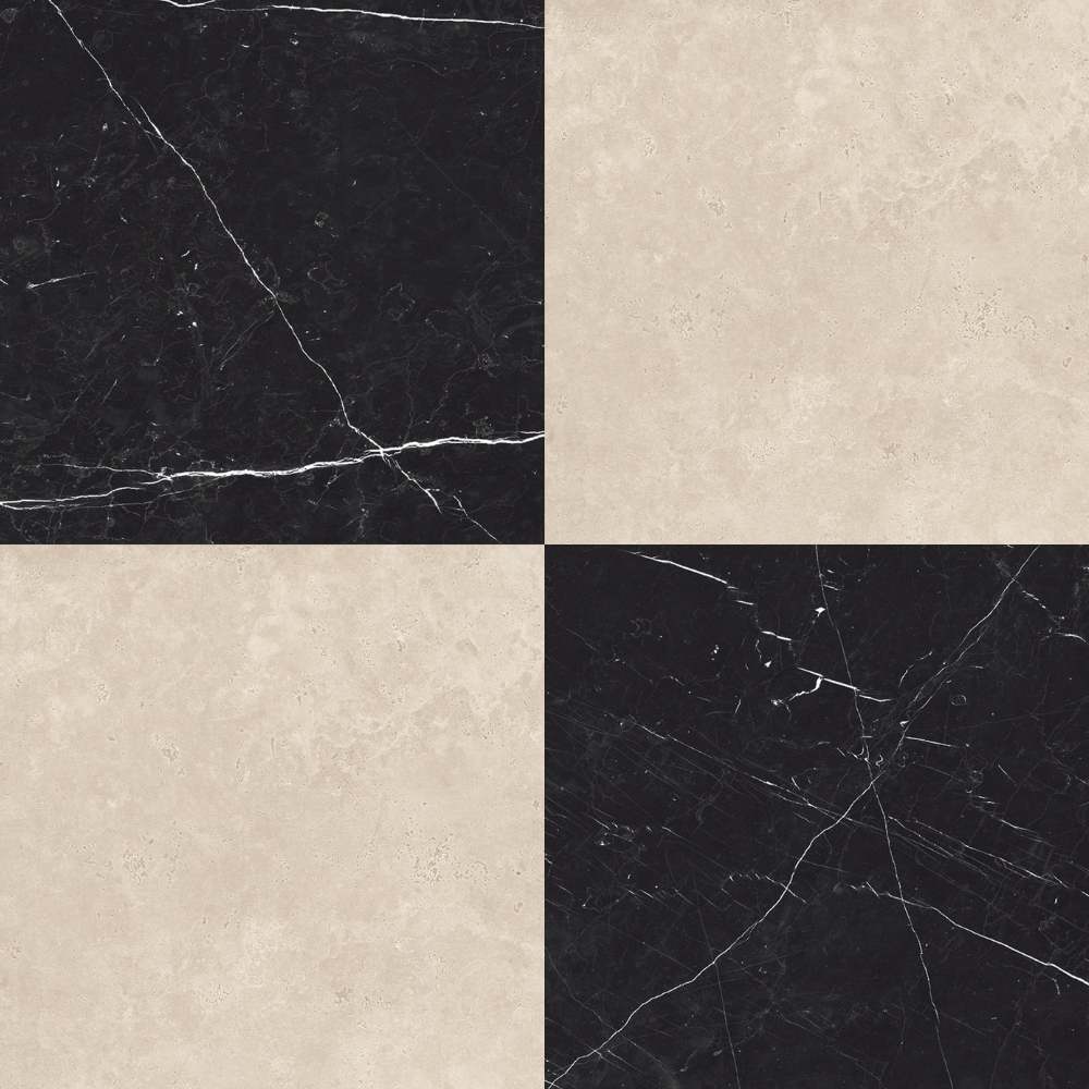 Windsor 12"x12" Checkerboard Crema Marfil & Nero Marquina Porcelain Matte Tile
