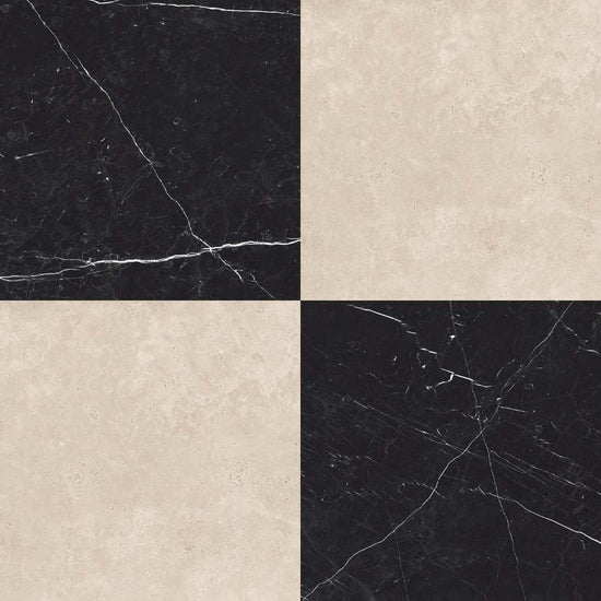 Windsor 12"x12" Checkerboard Crema Marfil & Nero Marquina Porcelain Matte Tile
