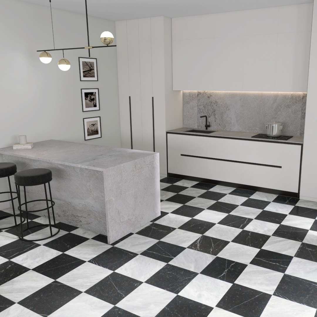 Checkmate 12" x 12" Nero Marquinia Marble Honed Tile