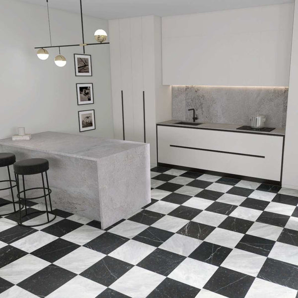 Checkmate 12" x 12" Nero Marquinia Marble Honed Tile