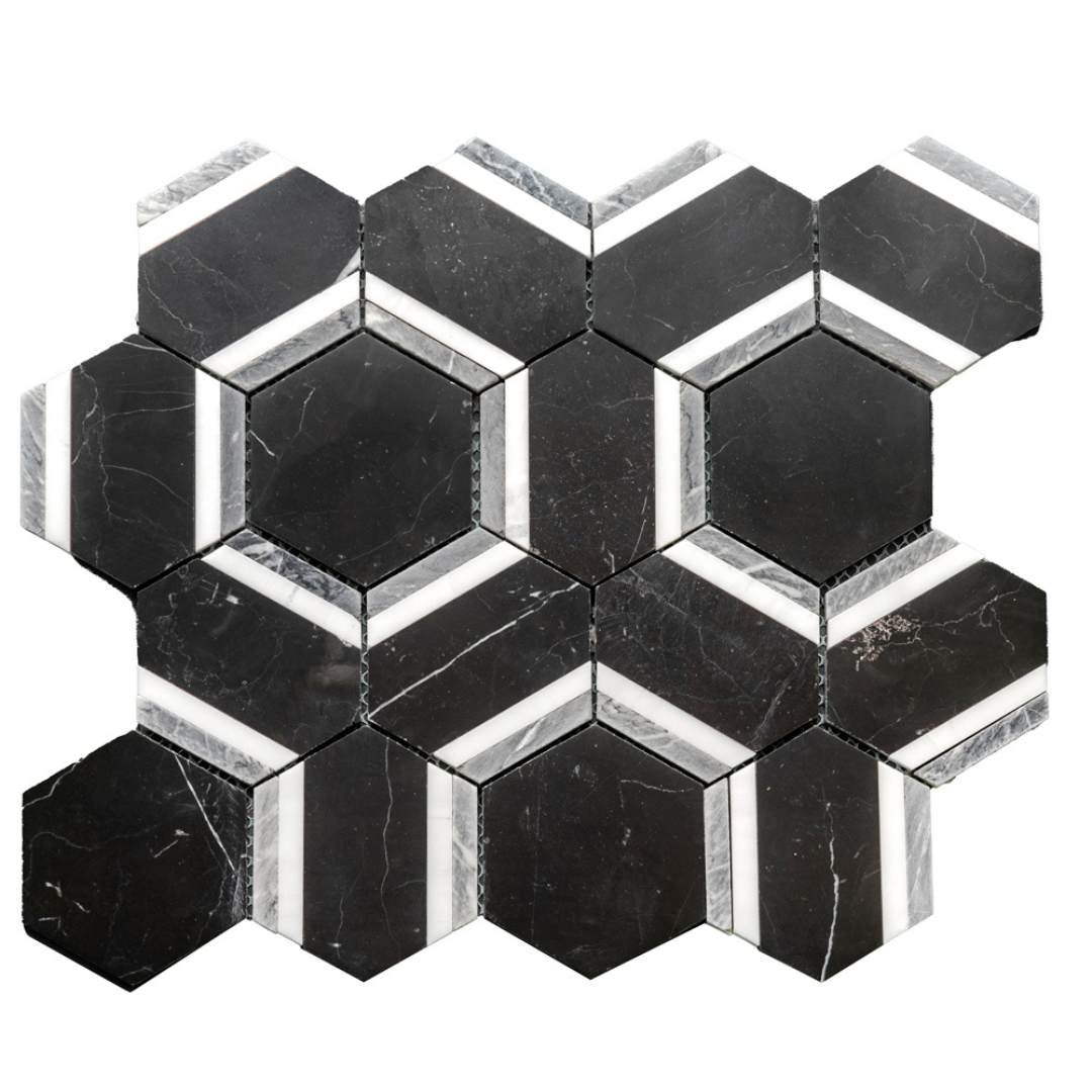 Pelta Orb Nero Blend Marble Polished Mosaic