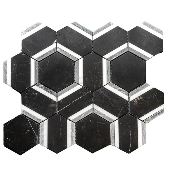 Pelta Orb Nero Blend Marble Polished Mosaic