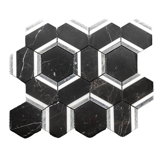 Pelta Orb Nero Blend Marble Polished Mosaic
