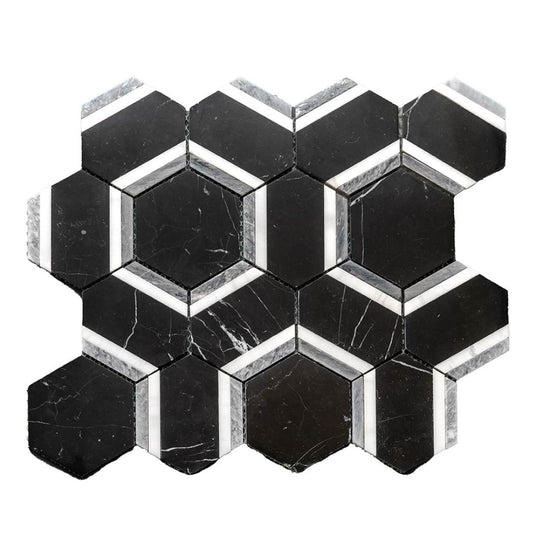 Pelta Orb Nero Blend Marble Polished Mosaic