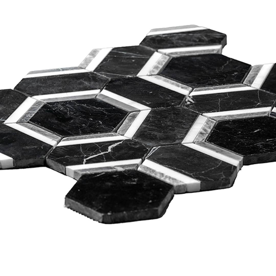 Pelta Orb Nero Blend Marble Polished Mosaic