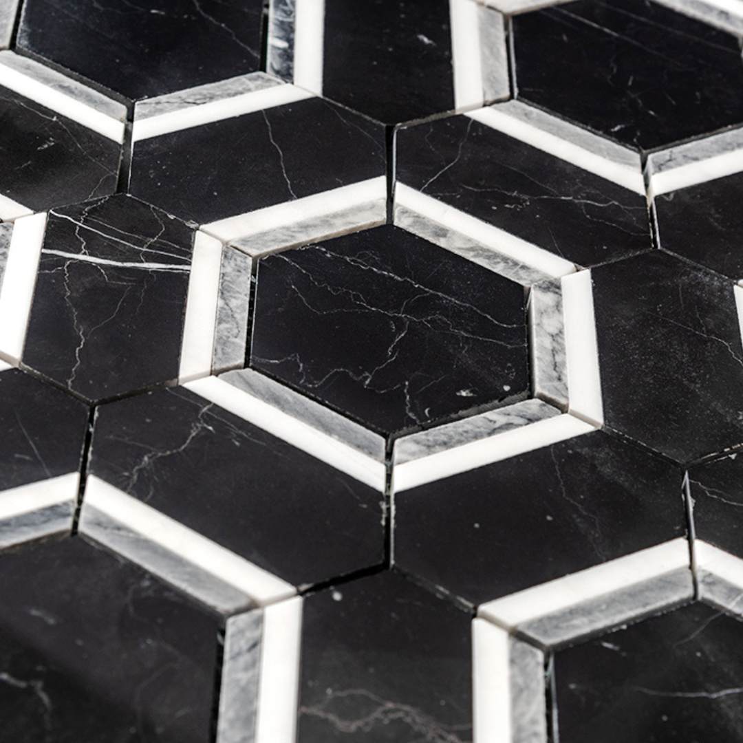 Pelta Orb Nero Blend Marble Polished Mosaic