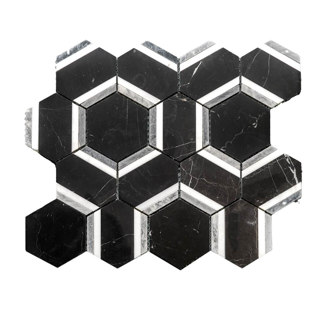 Pelta Orb Nero Blend Marble Polished Mosaic