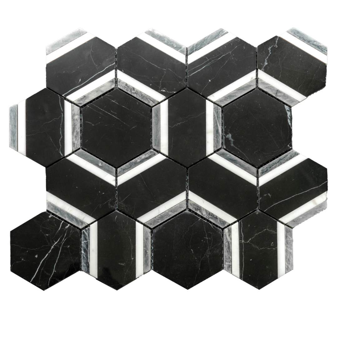 Pelta Orb Nero Blend Marble Polished Mosaic