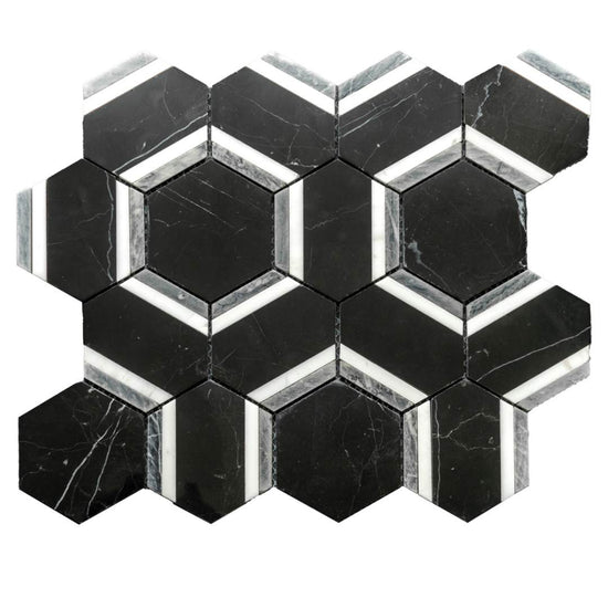 Pelta Orb Nero Blend Marble Polished Mosaic