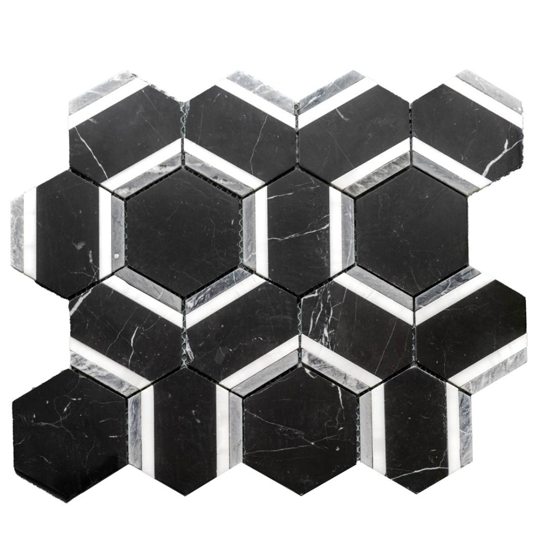 Pelta Orb Nero Blend Marble Polished Mosaic