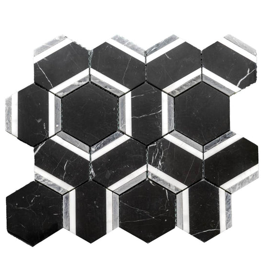 Pelta Orb Nero Blend Marble Polished Mosaic