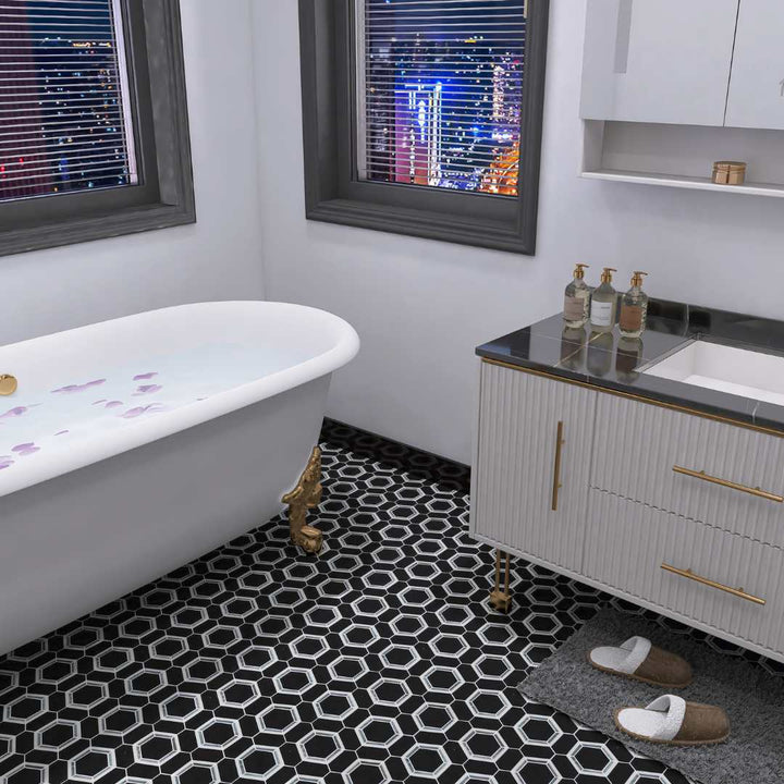 Pelta Orb Nero Blend Marble Polished Mosaic
