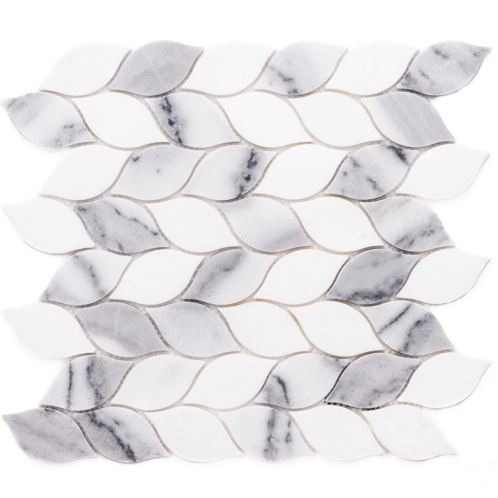 Santorini 1" x 2" Marmara and Thassos Marble Polished Mosaic