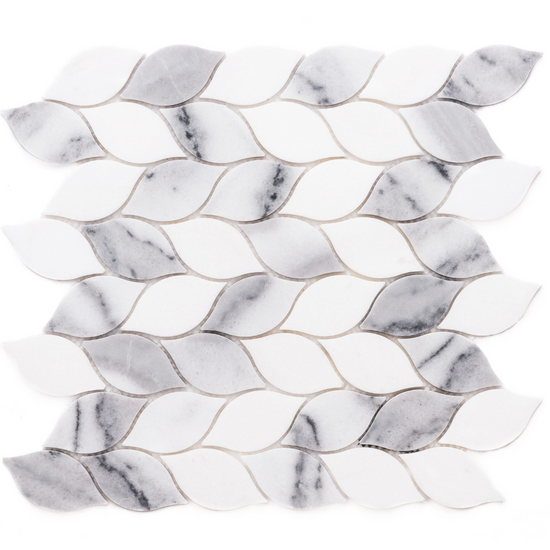 Santorini 1" x 2" Marmara and Thassos Marble Polished Mosaic