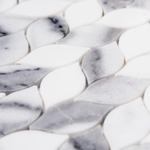 Santorini 1" x 2" Marmara and Thassos Marble Polished Mosaic