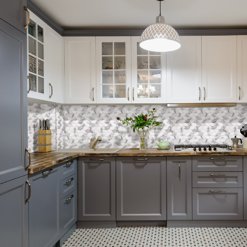 Santorini 1" x 2" Marmara and Thassos Marble Polished Mosaic