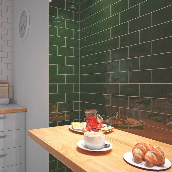 Diana 3" x 6" Verde Ceramic Glossy Tile