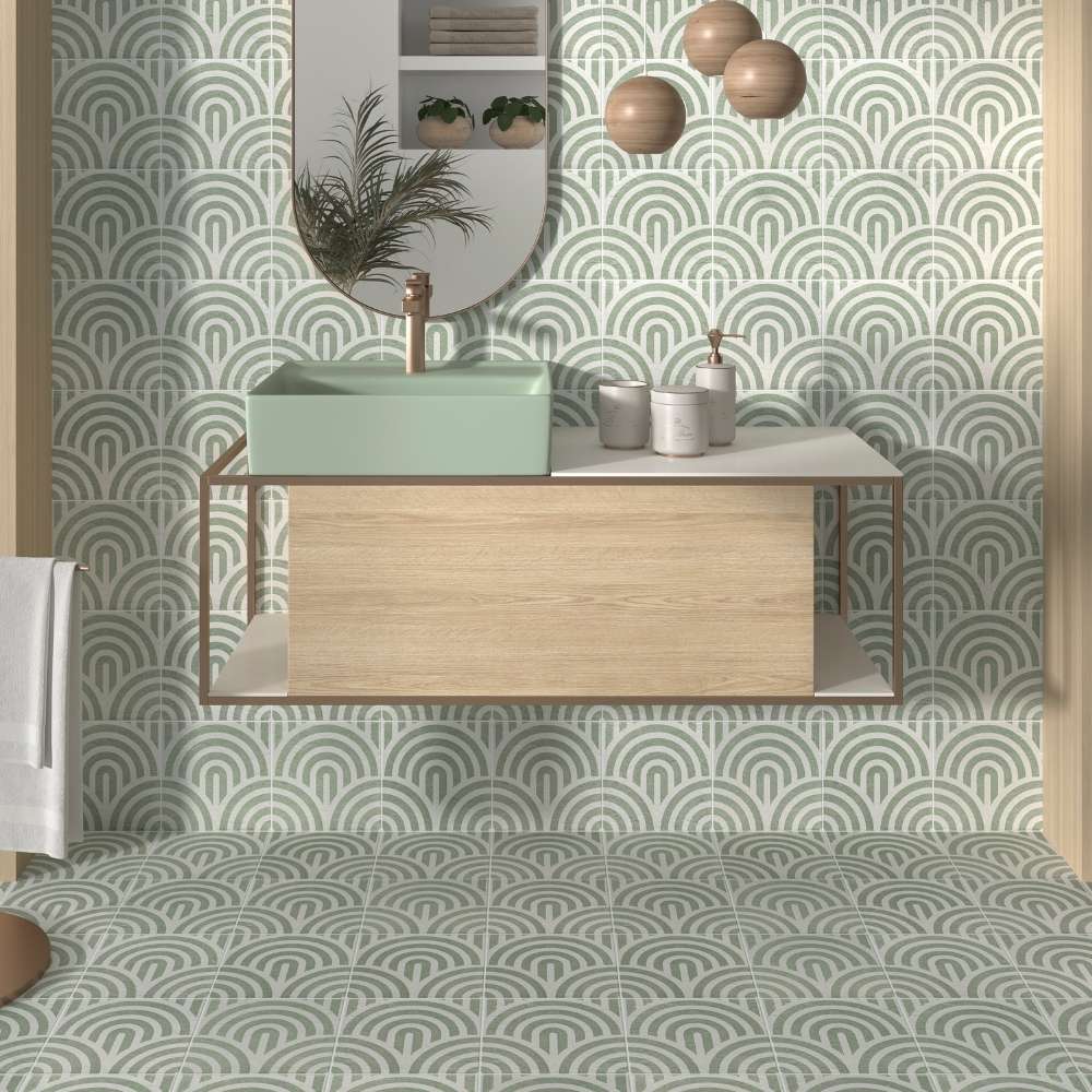 Verity Waves 8" x 8" Verde Porcelain Matte Tile
