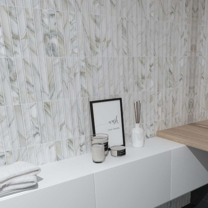 Lyrical Fluted 4.5"x9" Calacatta Gold Porcelain Matte Tile