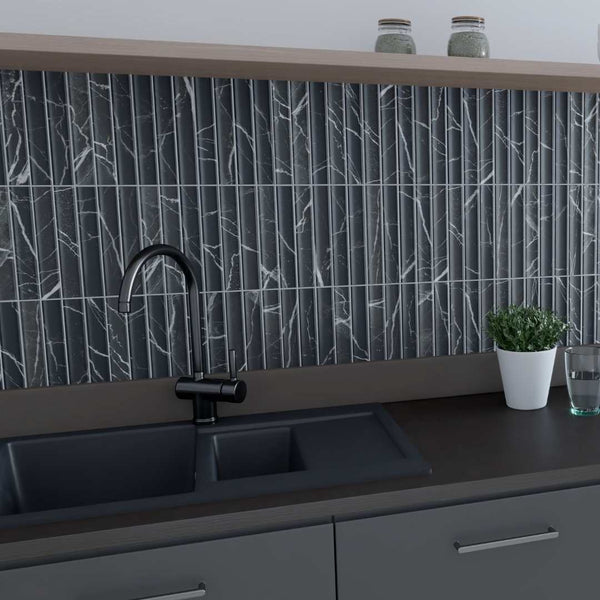 Lyrical Fluted 4.5" x 9" Marquina Porcelain Matte Tile