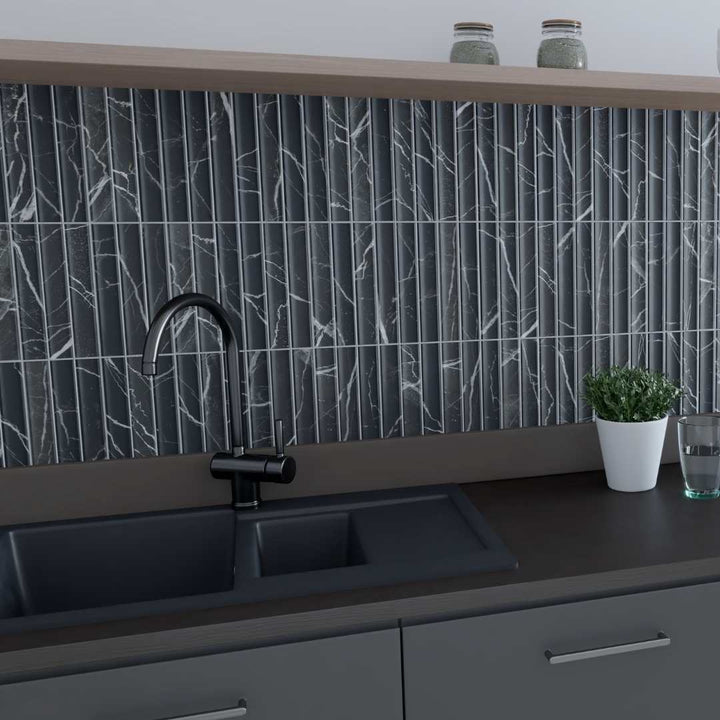 Lyrical Fluted 4.5" x 9" Marquina Porcelain Matte Tile