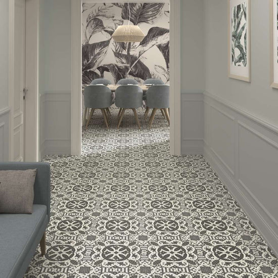 Roman Road 8" x 8" Black Porcelain Satin Tile