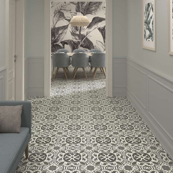 Roman Road 8" x 8" Black Porcelain Satin Tile