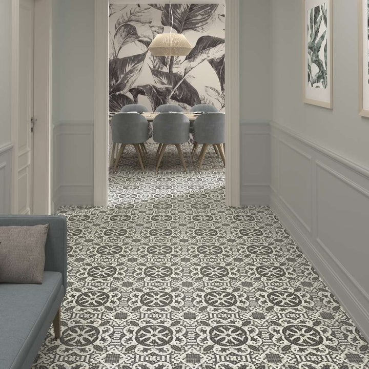 Roman Road 8" x 8" Black Porcelain Satin Tile