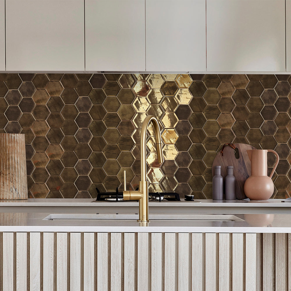Midas Hexagon Gold Ceramic Glossy Tile