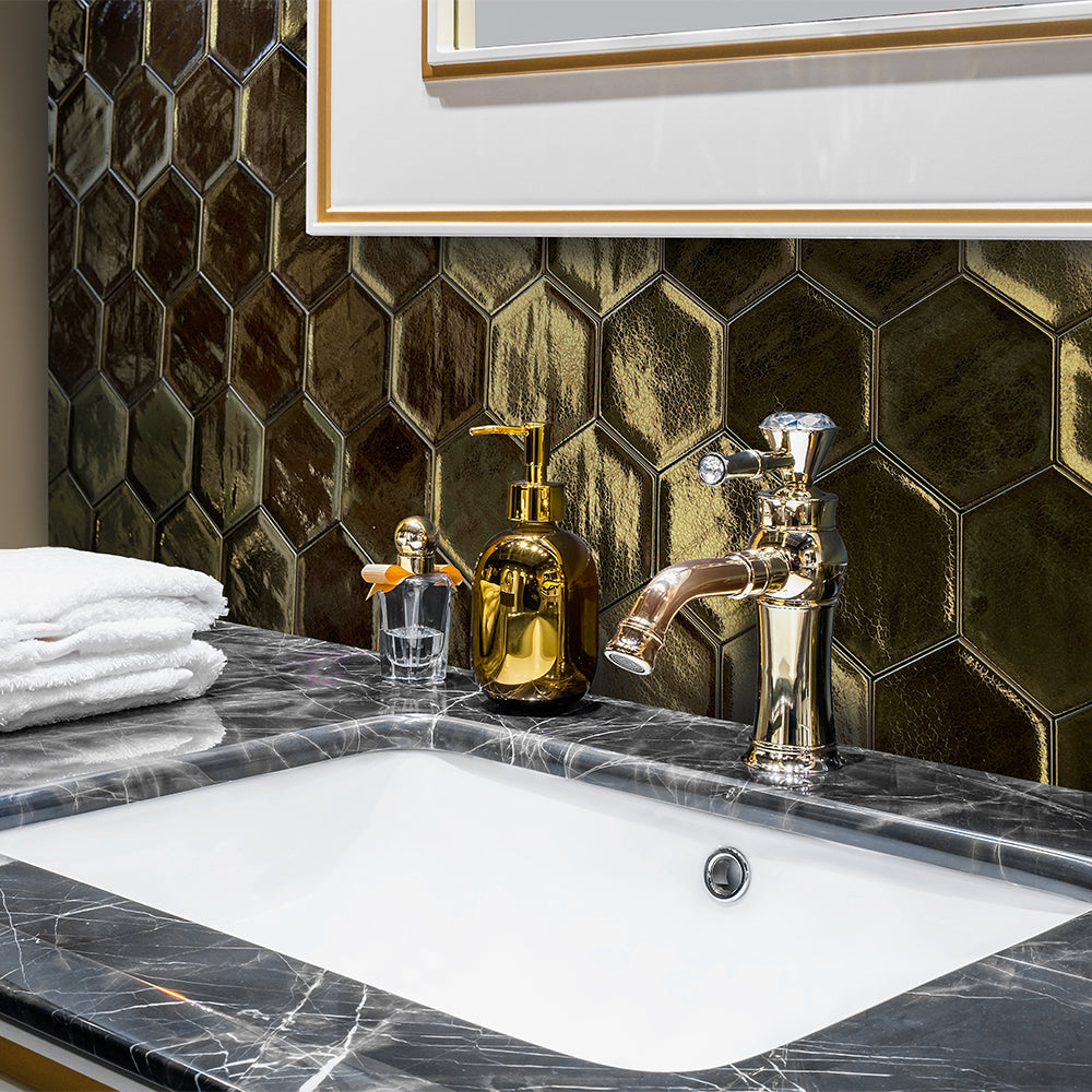 Midas Hexagon Gold Ceramic Glossy Tile