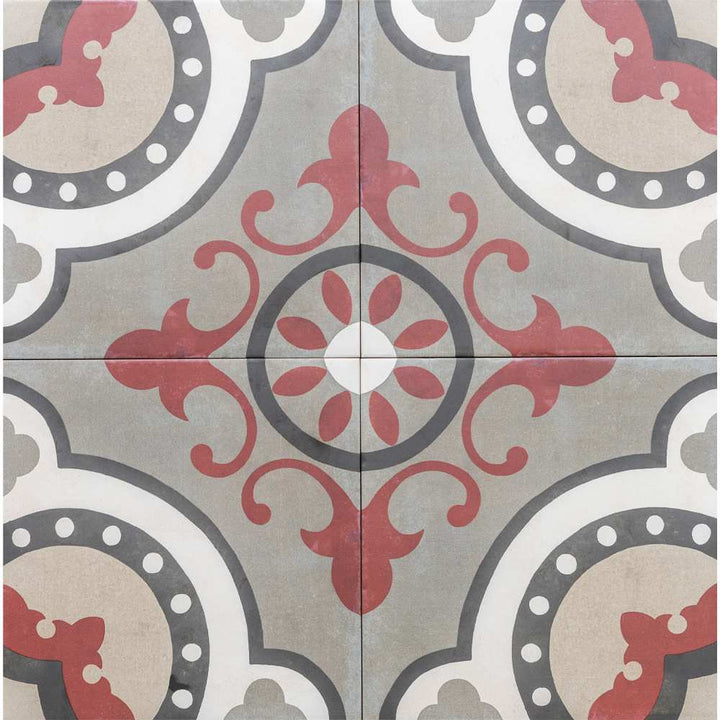 Art Deco 8" x 8" Grenade Porcelain Matte Tile