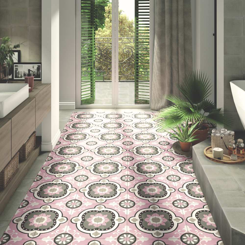 Art Deco 8" x 8" Rose Porcelain Matte Tile