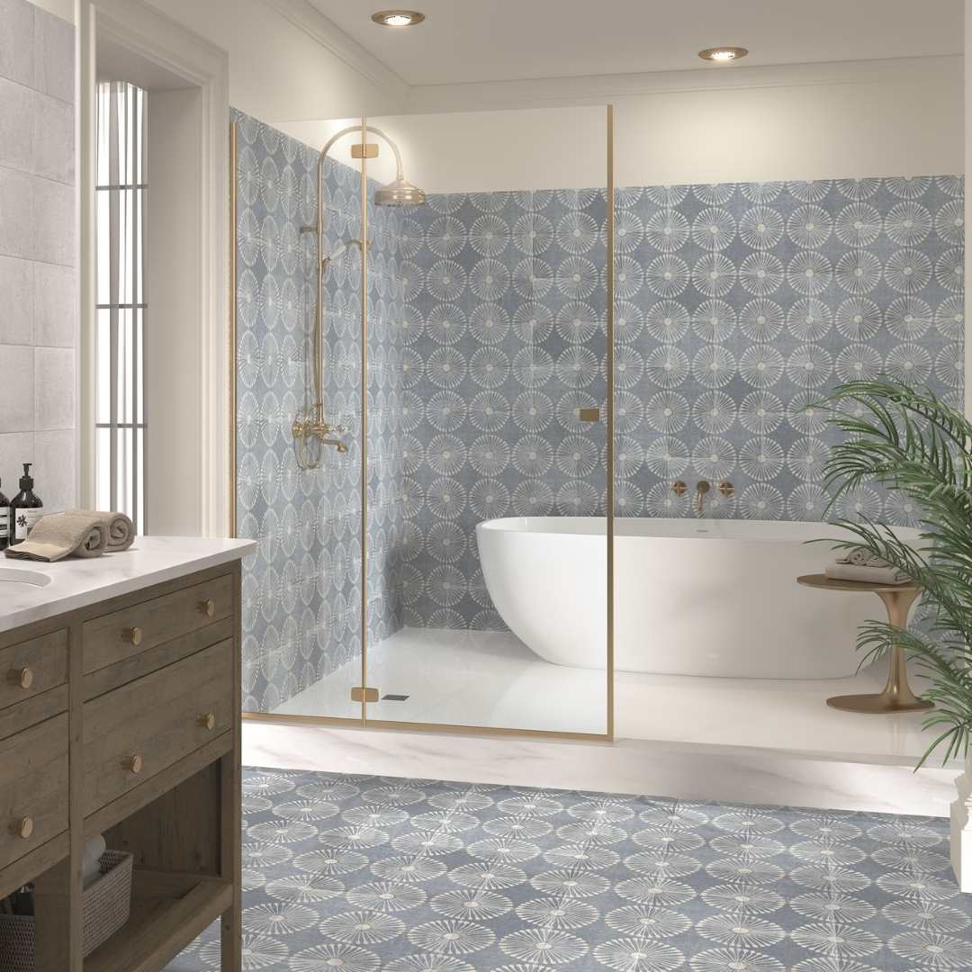 Amanecer 8" x 8" Azul Porcelain Satin Tile