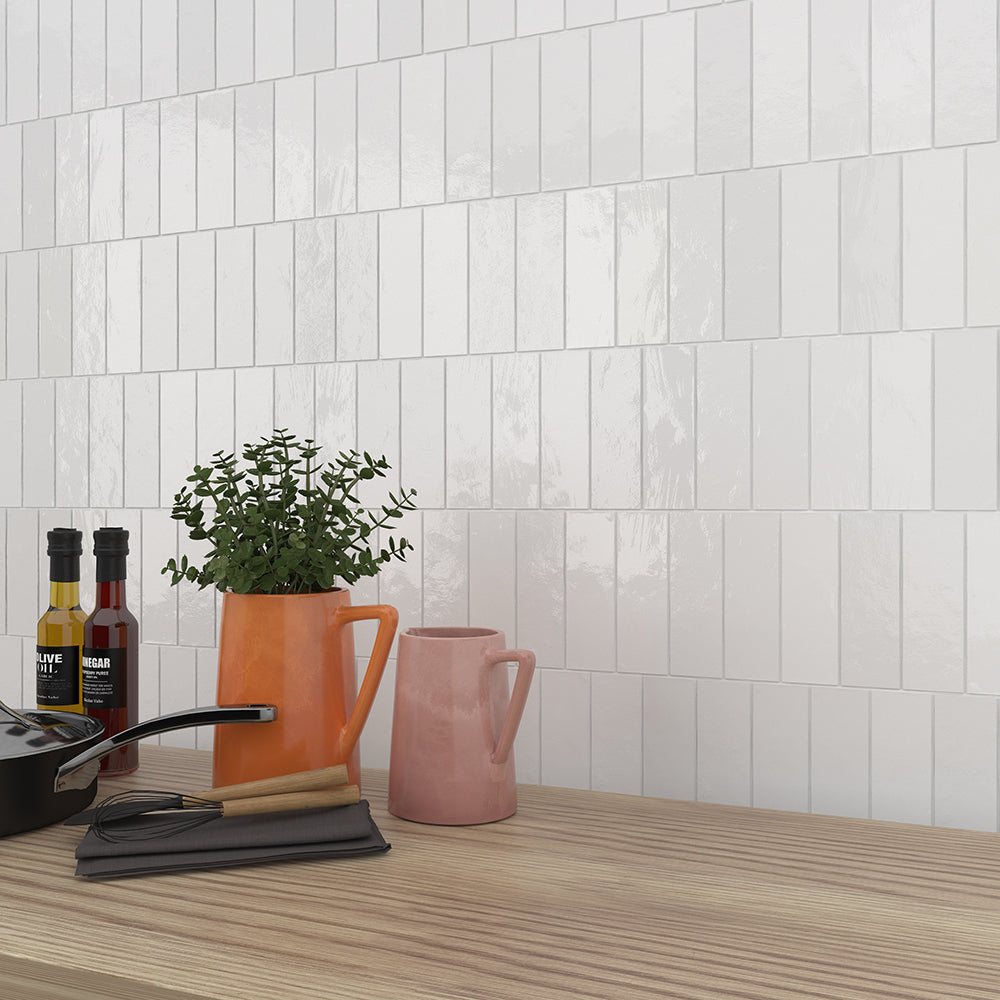Zellige 2.5 "x 8" Blanco Ceramic Glossy Tile
