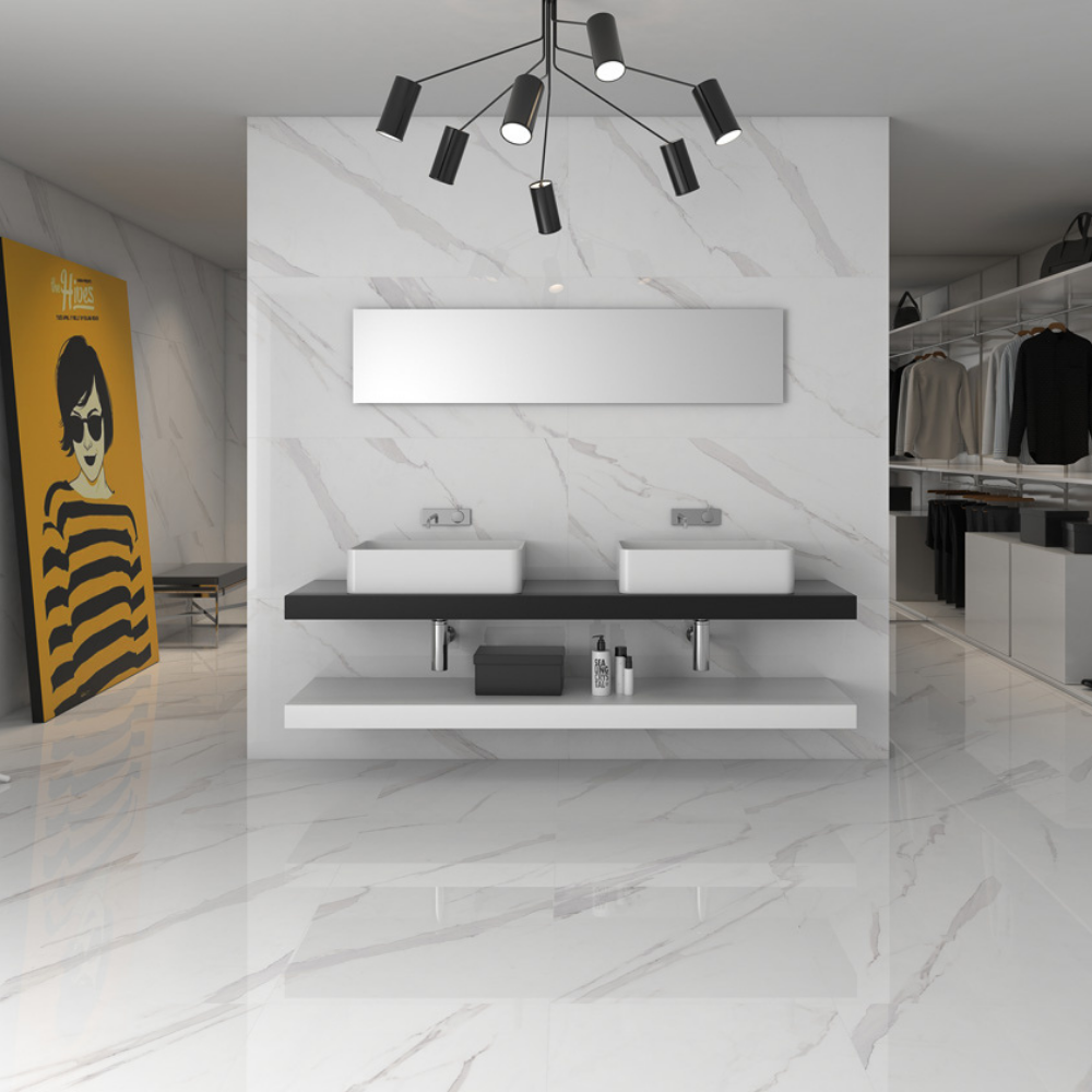 Delaney 24" x 48" White Porcelain Polished Tile