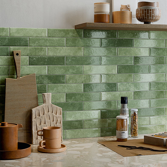 Lazio 2"x8" Verde Porcelain Glossy Tile