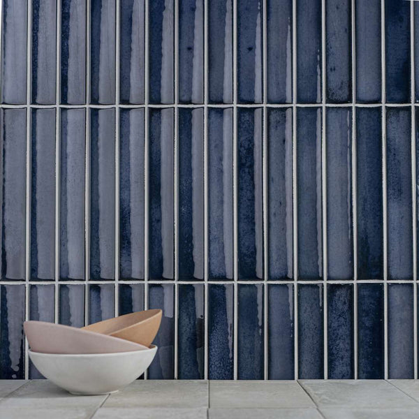 Sakura Fluted 4.5" x 9" Blue Night Porcelain Glossy Tile