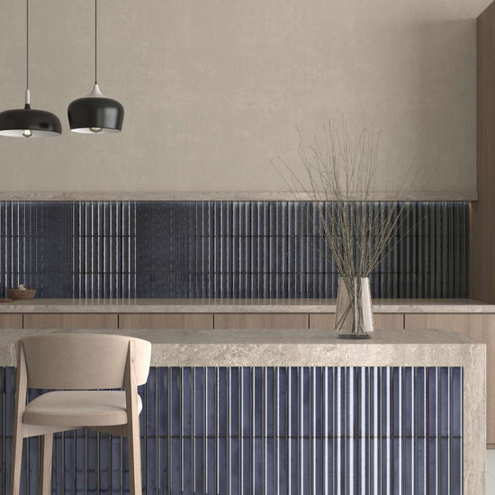 Sakura Fluted 4.5" x 9" Blue Night Porcelain Glossy Tile