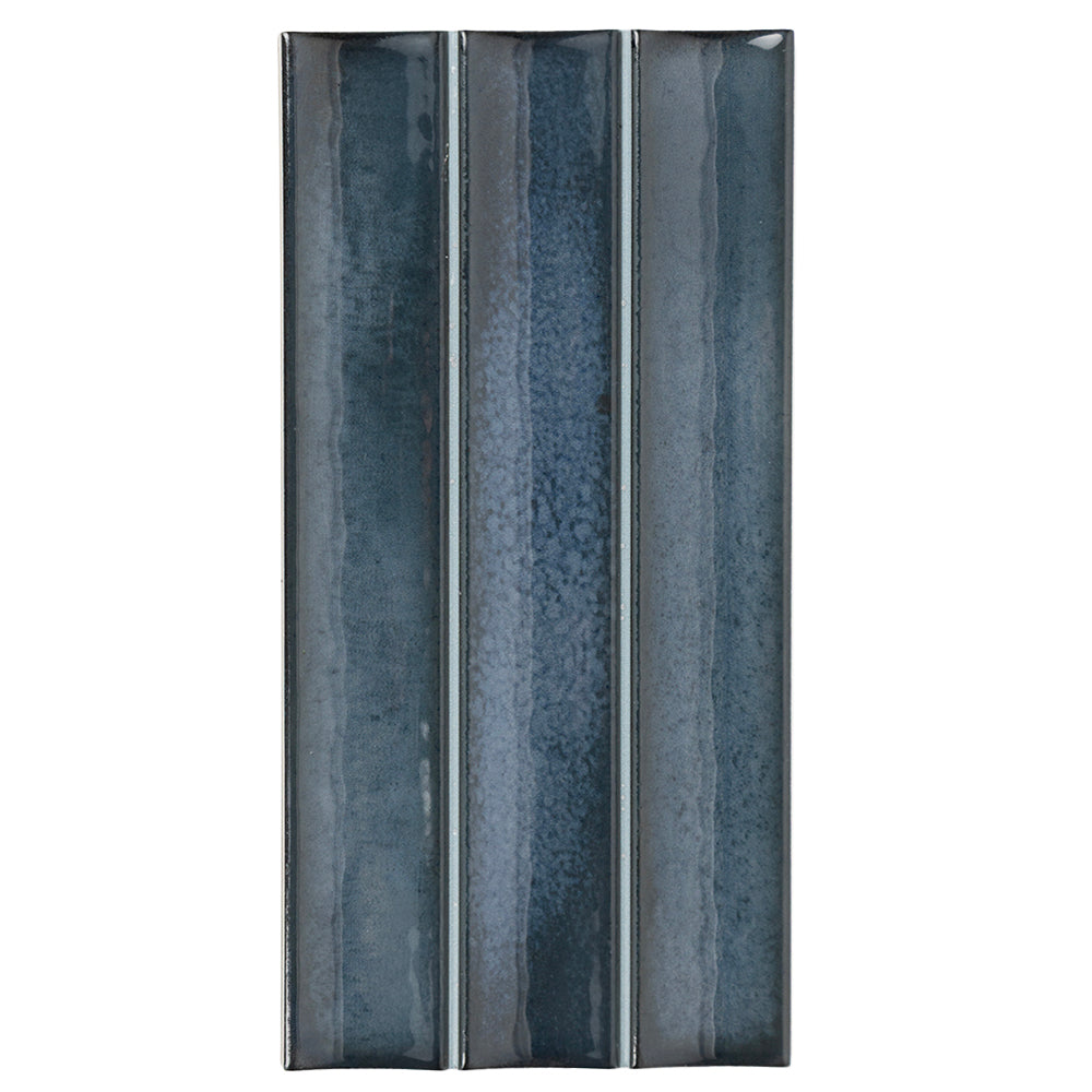 Sakura Fluted 4.5" x 9" Blue Night Porcelain Glossy Tile