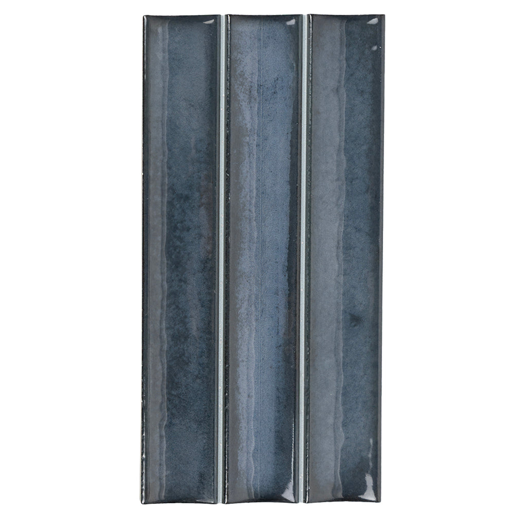 Sakura Fluted 4.5" x 9" Blue Night Porcelain Glossy Tile