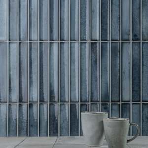 Sakura Fluted 4.5" x 9" Sea Blue Porcelain Glossy Tile