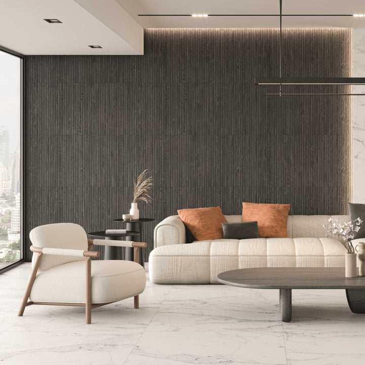 Marqueterie 24" x 48" Black Porcelain Matte Tile