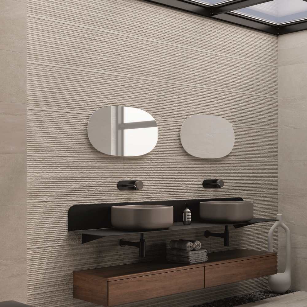 Crete 12" x 40" Gris Relief Ceramic Matte Tile