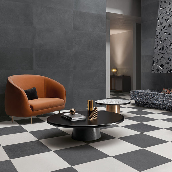 Terrazzo 2.0 24"x24" Checkerboard Minimal White & Minimal Dk Grey Porcelain Matte Tile